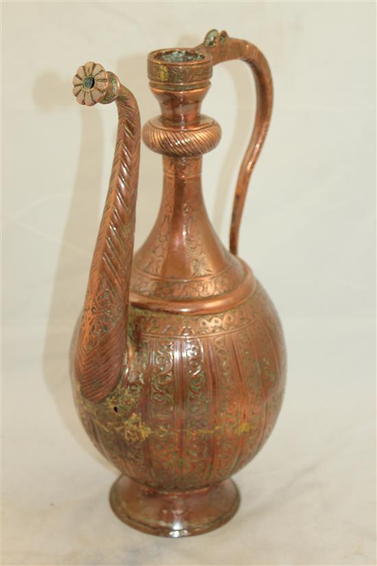 A 17th century safavid copper ewer, 13.5in.